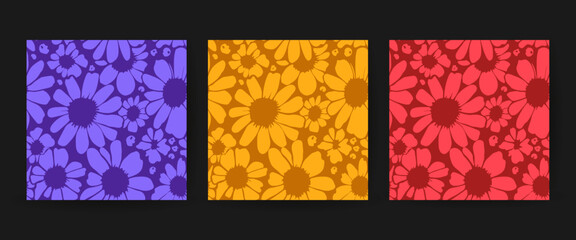 Solid one color simple flowers motif seamless vector 