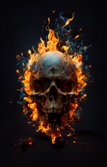 a skull in flames exploding fire background octan. generative ai.