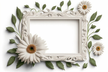 Rustic Flower Decorated White Picture Frame, Spring Season, Generative Ai