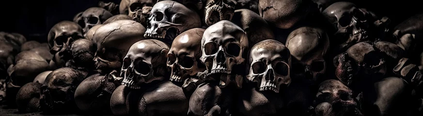 Foto op Plexiglas human skulls and bones in underground burial in a cemetery. Generative AI illustration © alexkoral