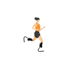 Fototapeta na wymiar Woman running vector isolated. Athlete with prosthetic leg. Female person takes part in running competition.