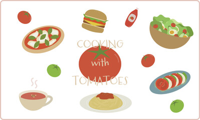 トマト料理のイラストセット