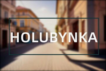 Holubynka: Der Name der ukrainischen Stadt Holubynka in der Oblast Krym, Avtonomna Respublika vor einem Foto - obrazy, fototapety, plakaty