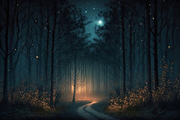 Midnight Forest, Spring Season, Generative Ai