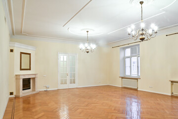 Empty spacious bright room in the apartment sale.
