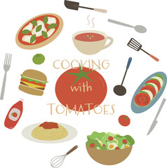 トマトを使った料理のイラスト