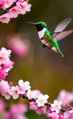 cherry blossom sunset beautiful and tender hummingbird