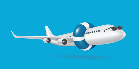 Wear a blue-and-white lifebuoy on the body of the plane,vector3d isolated on blue background  for summer season concept design