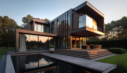 Ultra-modern minimalistic style house design. Generative AI