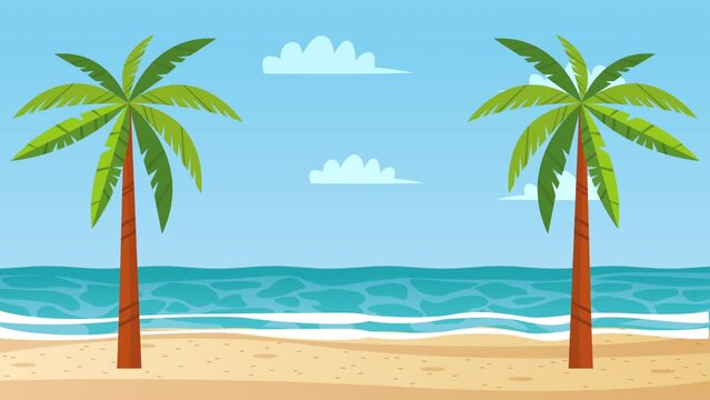 beach with trres palms scene animation