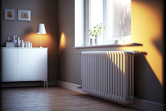 radiator heating near the window with heated floor, created with generative ai