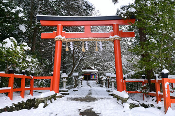 積雪の京都市北区 大田神社の参道