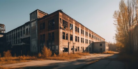 Fototapeta na wymiar Outside view of an abandoned factory. Generative AI image
