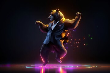 Bear dancing and celebrating background, Bearish in Stock market and Crypto currency. Created Generative Ai