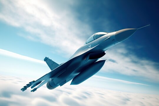 F-16 Falcon fighter jet flying in the sky