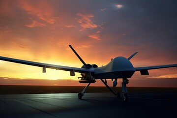 Fototapeta na wymiar Close look at the MQ-9 Reaper military UAV on the runway