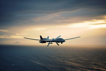 Fototapeta na wymiar Close look at the MQ-9 Reaper military UAV in the sky