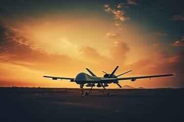Naklejka na ściany i meble Close look at the MQ-9 Reaper military UAV on the runway