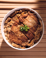 Top view of Japanese bowl of food