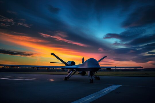 Close look at the MQ-9 Reaper military UAV on the runway