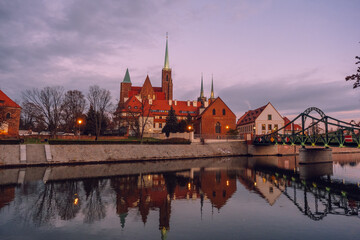 Cityscape of Wroclaw Poland. Tumsky Island.