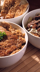 Closeup of 3 japanese meal bowls