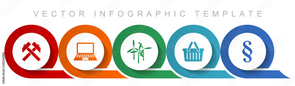 Poster commerce icon set, miscellaneous icons such as mining, laptop, wind turbine, shop basket and law for