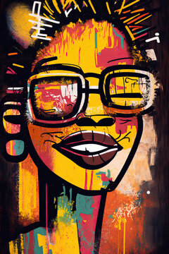 African ethnic illustration of woman made with colorful brush strokes. Generative AI