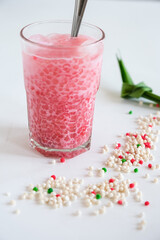 pearl sago coconut milk in glass

