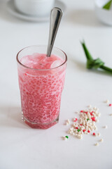 pearl sago coconut milk in glass
