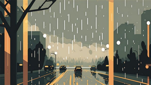 雨の道路　イメージイラスト　generative AI