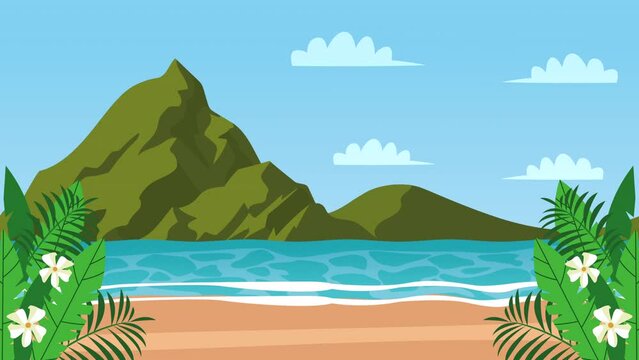 coast and mountain seascape scene animation