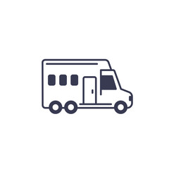 camper icon, camping van or RV car on white