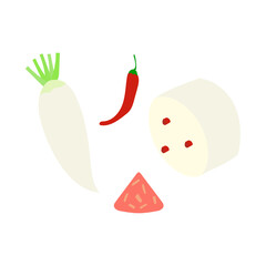 もみじおろし。フラットなベクターイラスト。
Momijioroshi: grated daikon radish and red chili peppers. Flat designed vector illustration.