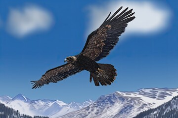 Naklejka na ściany i meble bald eagle in flight in the mountains Generative AI