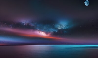 Obraz na płótnie Canvas Nocne niebo z gwiazdami, spokojna woda, spokojny, relaksacyjny obraz. Wygenerowany przy pomocy AI.