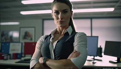 A strong and independent Businesswoman. Beautiful Businesswoman standing while smiling looking at camera in the office.