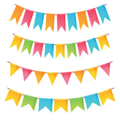 Obraz premium Vector bright cartoon image of holiday flags. The concept of parties, festival and fun. A colorful element for your design.