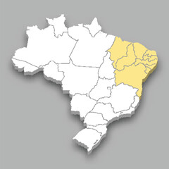 Northeast Region location within Brazil map - obrazy, fototapety, plakaty