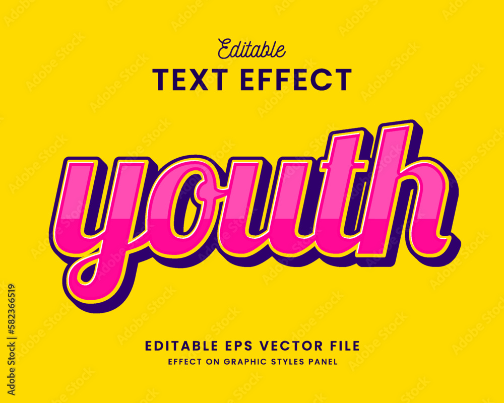 Wall mural decorative editable youth text effect vector design