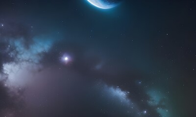 Ilustracja inspirowana nocnym niebem z gwiazdami. Wygenerowany przy pomocy AI. - obrazy, fototapety, plakaty