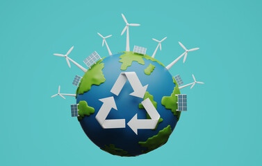 Earth clean energy in recycle symbol environmentally sustainable alternative energy