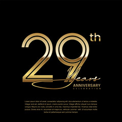 29th anniversary logo with gold color double line style. Line art design. Logo Vector Illustration