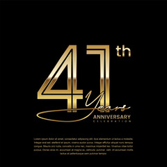 41th anniversary logo with gold color double line style. Line art design. Logo Vector Illustration