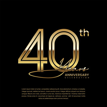 40th anniversary logo with gold color double line style. Line art design. Logo Vector Illustration