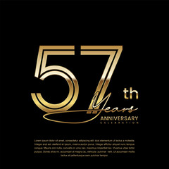 57th anniversary logo with gold color double line style. Line art design. Logo Vector Illustration