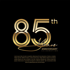 85th anniversary logo with gold color double line style. Line art design. Logo Vector Illustration