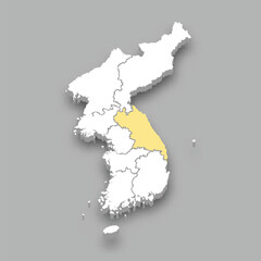 Gwandong historical region location within Korea map