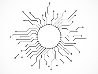 Abstract background with technology circuit board. Motherboard in circle. Vector slot for processor