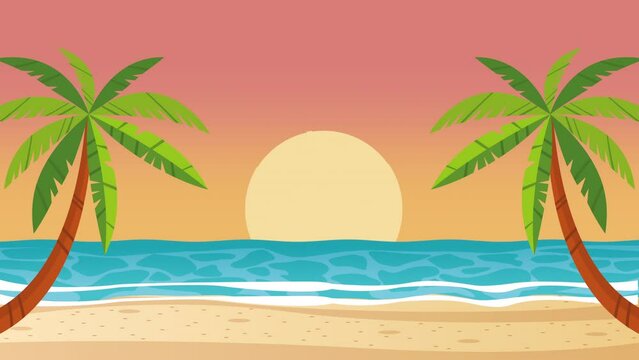 beach and palms sunset scene animation